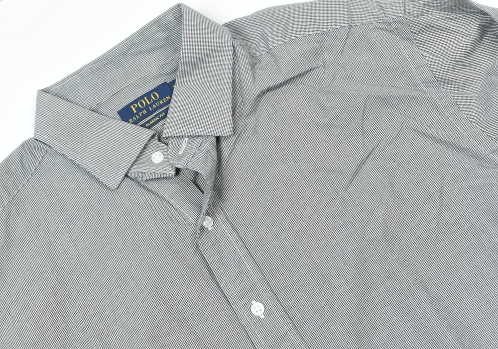Polo Ralph Lauren Shirt Mens 17.5 Black White Nailhead Long Sleeve Button-Up